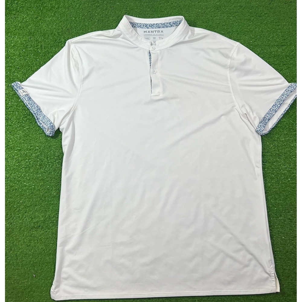 Mantra Catalyst Polo Shirt XL White Floral Trim Golf Performance‎ Stretch